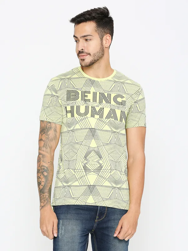 Being Human Men Regular T-Shirts-Wax Yellow